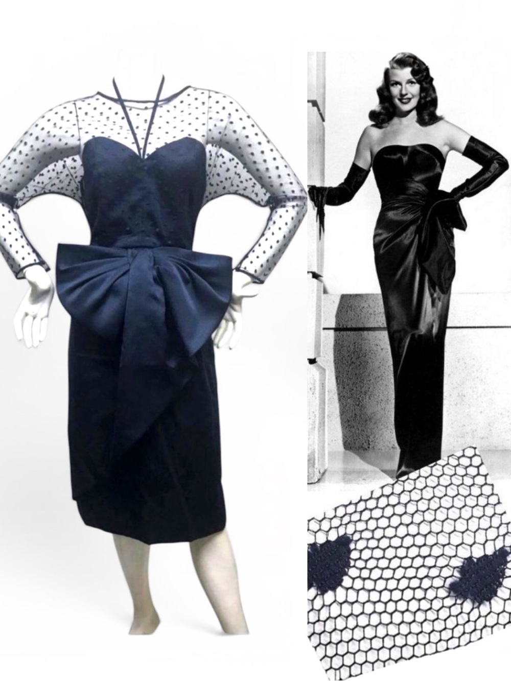 VTG VICTOR COSTA 80s Lace Overlay BOW Dress 4 6 S